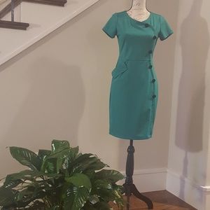 Large Green pinup pencil dress w/ black buttons